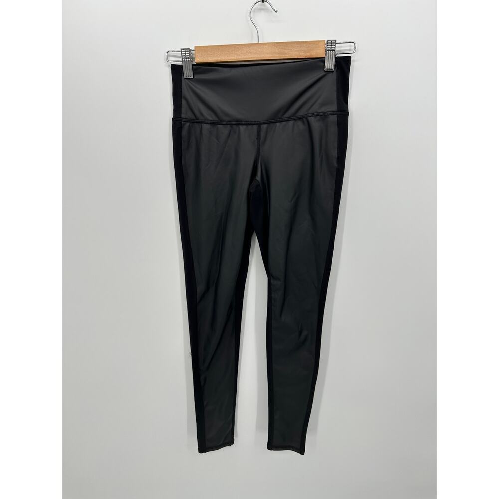 Athleta Womens High Rise Gleam Tight Leggings Sz XS Black‎ Faux Leather Ankle